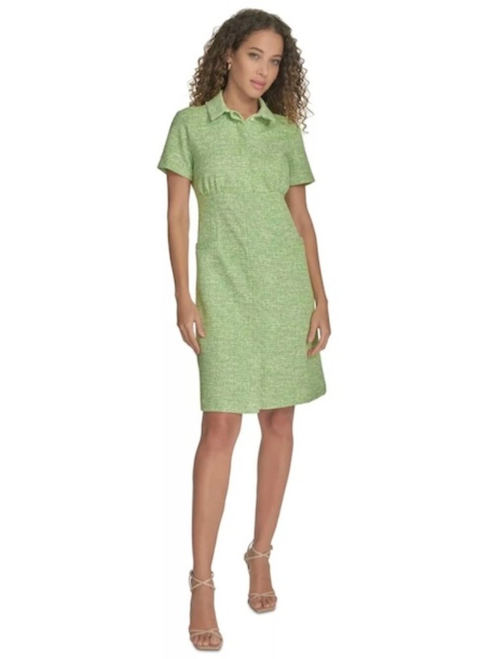 Calvin Klein Leaf Green White Tweed Collared Shirtdress